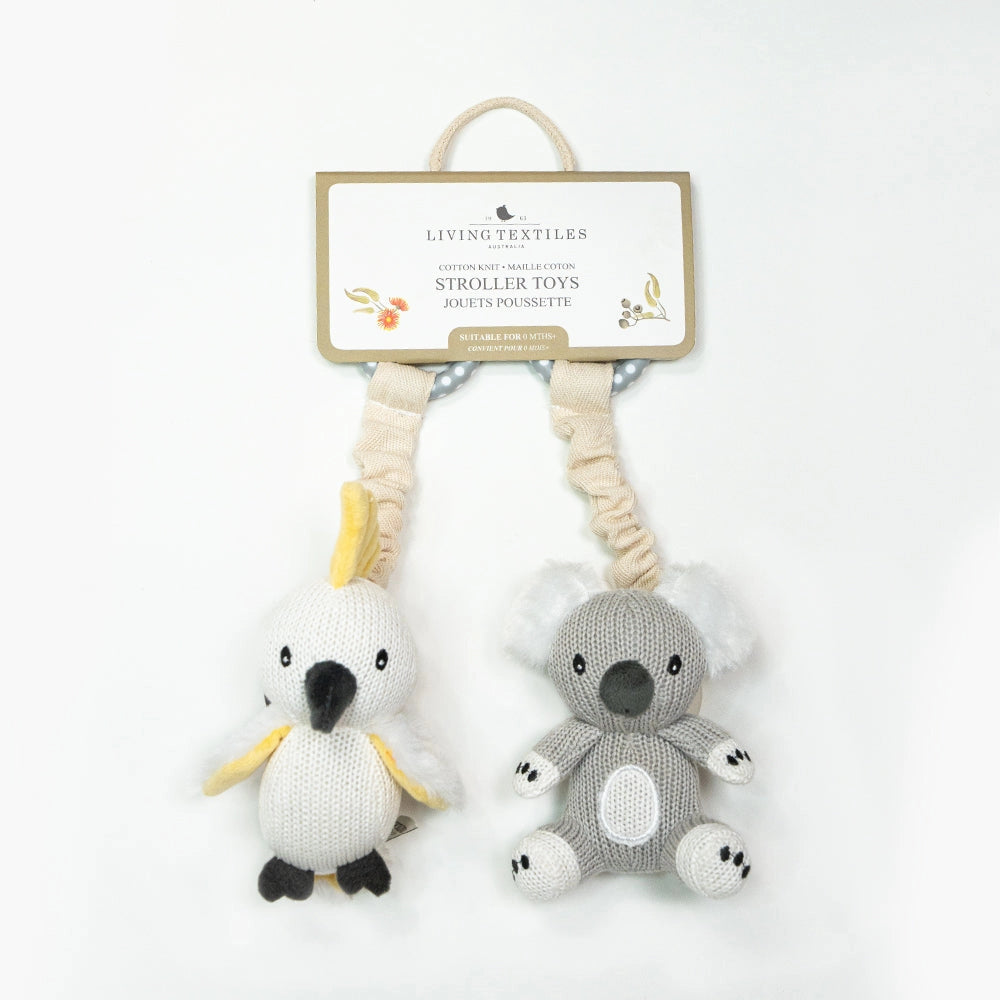Knitted Stroller Toys - Koala and Cockatoo