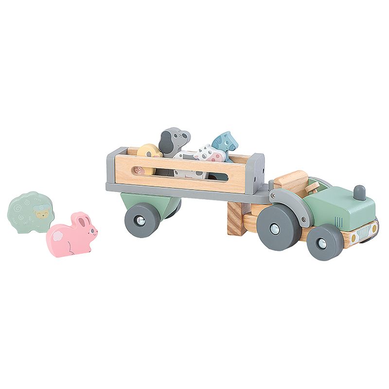 Wooden Tractor and Trailer Animal Truck