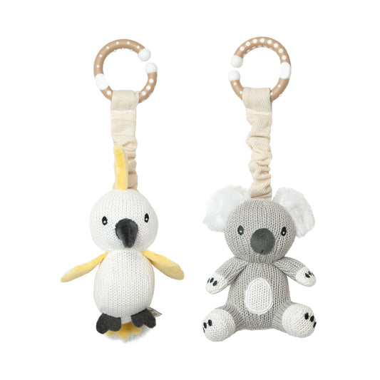 Knitted Stroller Toys - Koala and Cockatoo