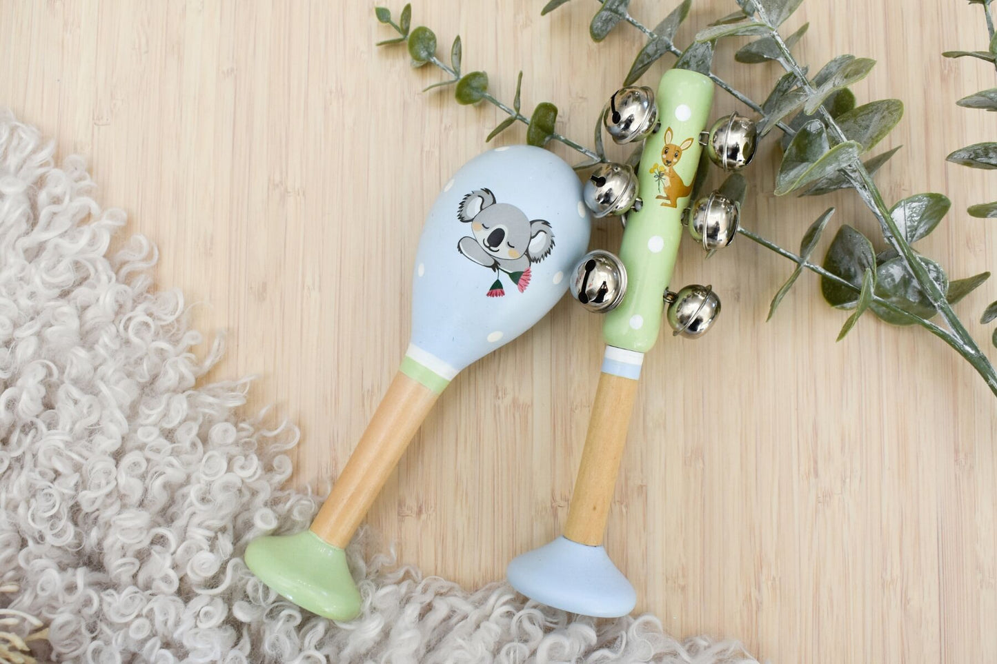Wooden Bush Buddies Maraca & Bell Stick Music Set
