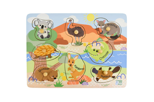 Aussie Animal and their Babies 2 in 1 Peg Puzzle