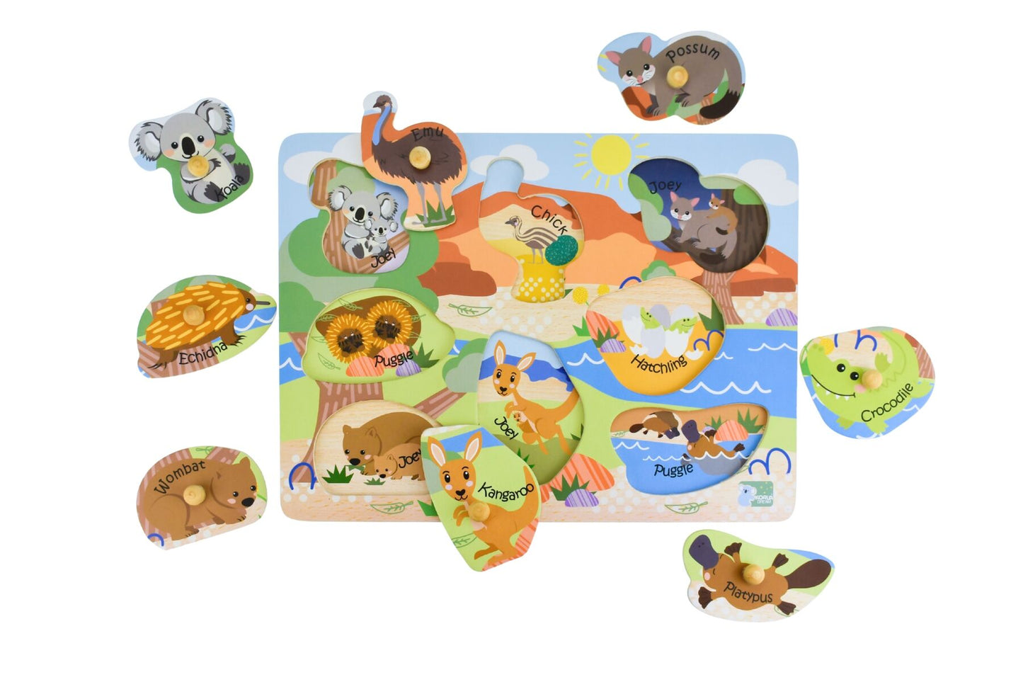 Aussie Animal and their Babies 2 in 1 Peg Puzzle