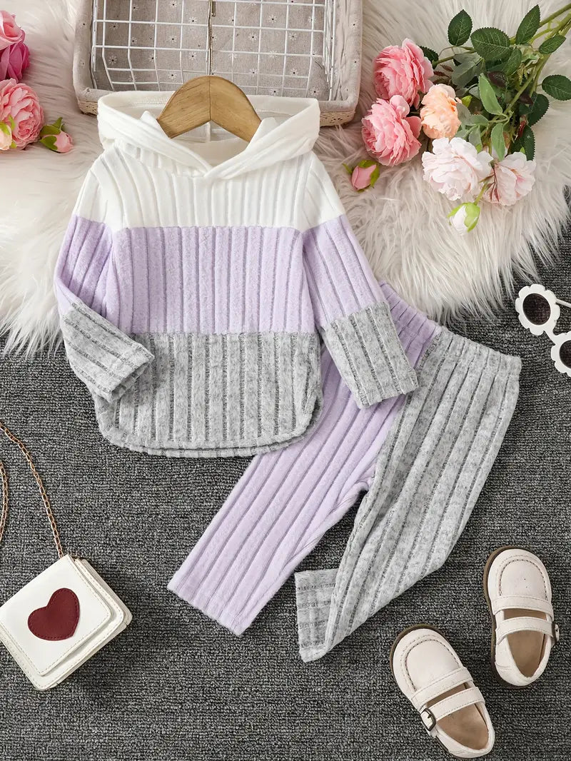 Mauve, white and grey stripe hooded tracksuit