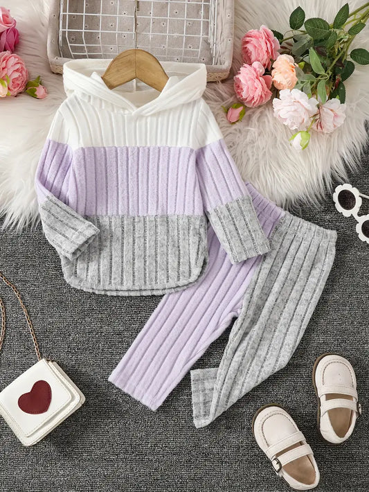 Mauve, white and grey stripe hooded tracksuit