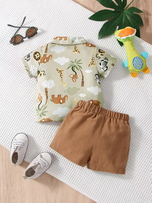 Animal Shirt with Brown Shorts