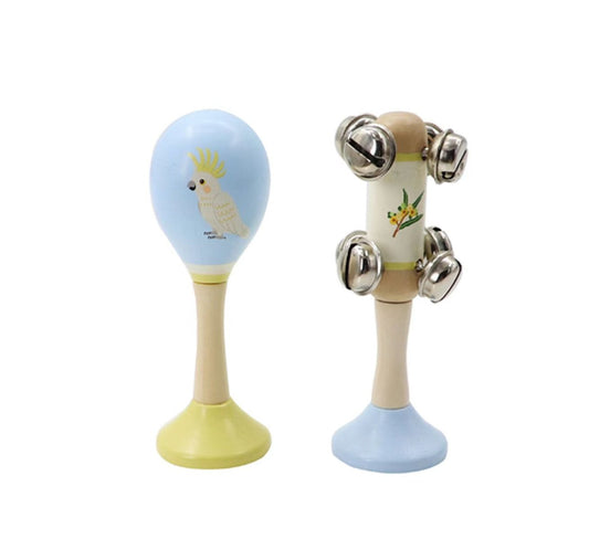 Wooden Cockatoo Maraca & Waratah Jingle Stick Musical Set