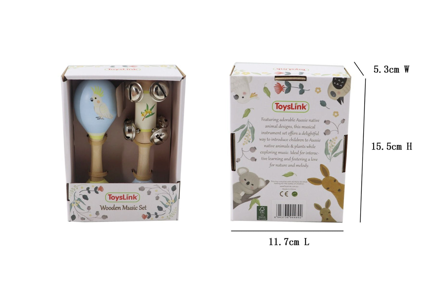 Wooden Cockatoo Maraca & Waratah Jingle Stick Musical Set